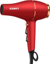 Kemey Föhn Steel Red - Professionele Haardroger - 3500W - 2 in 1 - Temperatuur Configuratie - Met 2 Mondstukken