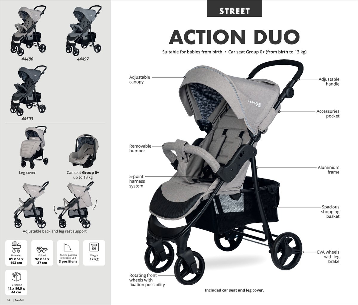 nevel gezagvoerder Centimeter FreeON Kinderwagen Action Duo 2 in 1 Antraciet (incl. autostoel) | bol.com
