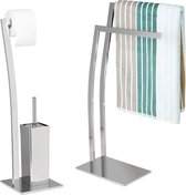 Relaxdays 2-delige badkamerset WIMEDO - toiletaccessoires - handdoekhouder rvs vrijstaand