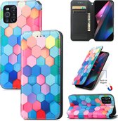 Luxe PU Lederen Wallet Case + PMMA Screenprotector voor OPPO Find X3 / X3 Pro _ kleurrijke Honingraat