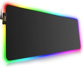 Hcman RGB Gaming Mouse Pad XXL - 800x300mm muismat met antislip rubberen basis, 7 LED-kleuren, 10 verlichtingsmodi muismat voor computer PC Professional Gamer (zwart)