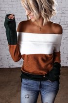 Off Shoulder Trui Sweater Dames - Kleurvlakken - Maat XXL/2XL