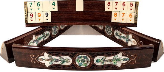 Afbeelding van het spel Handgemaakte rummy speelset - Okey - Hout - Mosaic stenen - Luxe uitgave - Inclusief tas - Rummi - Geschikt voor Rummikub spel