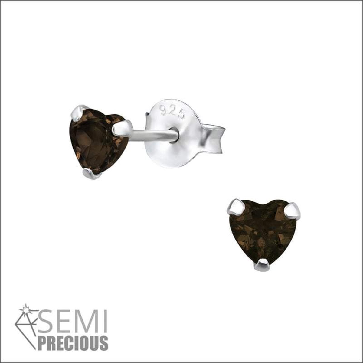 Aramat jewels ® - Zilveren zirkonia oorbellen hart gerookt topaas 4mm