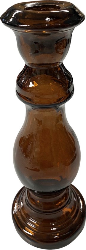 Kandelaar - Kaarsenhouder - Glas - Bruin - 20cm