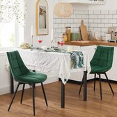 Eetkamerstoelen set van 2, moderne keukenstoelen, gestoffeerde stoelen met metalen poten, fluwelen afwerking, lounge stoelen, groen HMLDC084C01