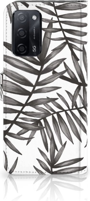 Coque avec Texte OPPO A16/A16s | Etui Portefeuille OPPO A54s Feuilles Gris