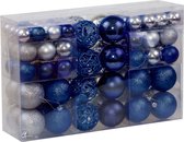 Kerstballenset - kerstballen - kerstversiering - 100 stuks - Zilver met diep blauw
