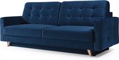 InspireMe 3-zitsbank van Velvet voor woonkamer, slaapbank, sofa met slaapfunctie en opbergruimte, moderne bank, 3-zits - 229x97x95 cm, 200x140cm - CARLA (Donkerblauw)