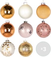 Kerstballen set glas - Set van 24 stuks – Incl. haakjes – Breekbaar – Roze - ⌀8 cm