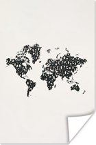 Affiche Wereldkaart - Chiffres - Zwart - 20x30 cm