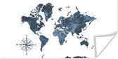 Wereldkaarten - Wereldkaart - Aquarelverf - Windroos - 160x80 cm