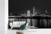 Papier peint - Papier peint photo - Skyline d'Anvers la nuit - noir et blanc - Largeur 600 cm x Hauteur 400 cm