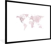 Fotolijst incl. Poster - Wereldkaart - Roze - Marmer - 80x60 cm - Posterlijst