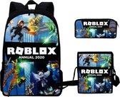 Gift Land® Roblox rugzak- Kinder rugtas en Pennen Etui met een bijhorende lunchtas - Blauw Schooltas - 16 liter - 3 ritsvakken