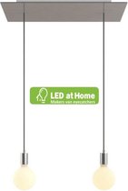 LEDatHOME - 2-licht hanglamp met 675 mm rechthoekige XXL Rose-One, met stoffen kabel en metalen afwerkingen