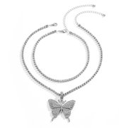 Grote vlinder ketting | zilver gekleurd
