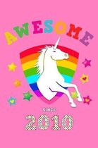 Awesome Since 2010: Unicorn 4 x 4 Quadrille Squared Coordinate Grid Paper Glossy Magical Pink Cover for Girls Born in '10 Math & Science Exercise Note Book