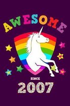 Awesome Since 2007: Unicorn 4 x 4 Quadrille Squared Coordinate Grid Paper Glossy Magical Purple Cover for Girls Born in '07 Math & Science Exercise Note Book