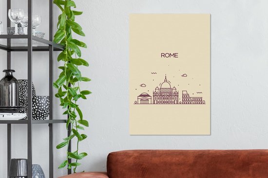 Illustration skyline 'Rome' sur fond marron clair 40x60 cm - Tirage photo sur toile (Décoration murale salon / chambre)