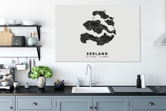 Peinture sur toile 140x90 cm - Décoration murale Zélande - Nederland - Carte routière - Wit - Décoration murale salon - Décoration chambre - Accessoires de chambre - Peintures