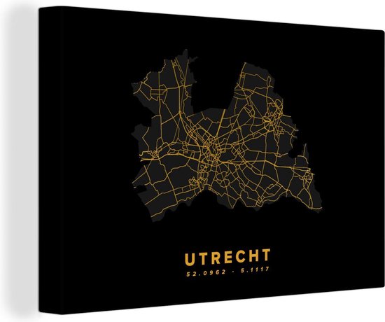 Canvas Schilderij Utrecht - Nederland - Kaart - Gold - 120x80 cm - Wanddecoratie