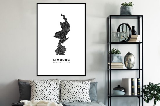 Fotolijst incl. Poster - Limburg - Nederland - Plattegrond - 80x120 cm - Posterlijst - Stadskaart