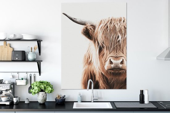 Canvas Schilderij Schotse hooglander - Koe - Wit - 90x120 cm - Wanddecoratie