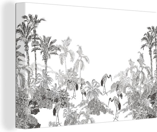 Canvas Schilderij Jungle - Vogels - Zwart - Wit - Wanddecoratie