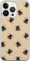iPhone 13 Pro hoesje siliconen - Bijen print - Soft Case Telefoonhoesje - Print / Illustratie - Transparant, Geel
