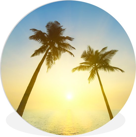 WallCircle - Cercle mural - Cercle mural intérieur - Plage - Coucher de soleil - Palmiers - 30x30 cm - Décoration murale - Peintures ronds