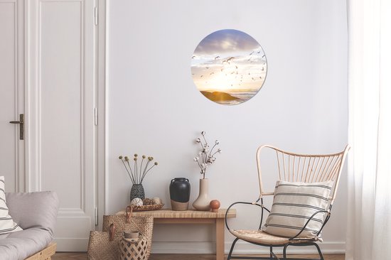 WallCircle® Wandcirkel 30x30 cm - Muurcirkel Kalm beeld van vogels bij zonsondergang - Muurdecoratie woonkamer - Wanddecoratie slaapkamer - Kamer decoratie accessoires - Ronde schilderijen
