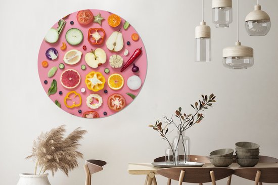 WallCircle - Cercle Mural - Cercle Mural - Légumes - Fruits - Rose - Aluminium - Dibond - 120x120 cm - Intérieur et Extérieur XXL