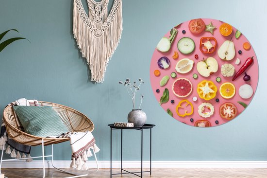 WallCircle - Cercle Mural - Cercle Mural - Légumes - Fruits - Rose - Aluminium - Dibond - 120x120 cm - Intérieur et Extérieur XXL