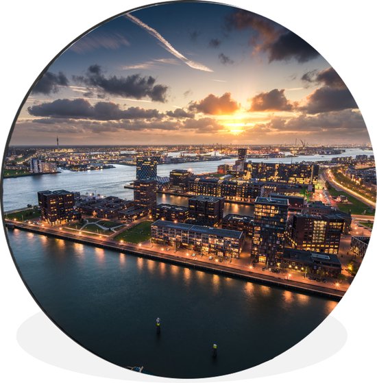 WallCircle - Wandcirkel - Muurcirkel - Rotterdam - Water - Licht - Aluminium - Dibond - ⌀ 60 cm - Binnen en Buiten