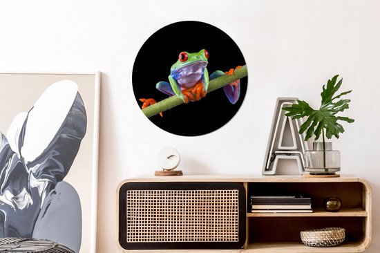 WallCircle - Wandcirkel - Muurcirkel - Kikker - Bamboe - Zwart - Aluminium - Dibond - ⌀ 60 cm - Binnen en Buiten