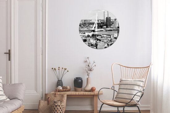 Cercle mural - Cercle mural - Rotterdam - Skyline - Zwart - Wit - Aluminium - Dibond - ⌀ 60 cm - Intérieur et Extérieur