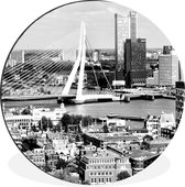 WallCircle - Wandcirkel - Muurcirkel - Rotterdam - Skyline - Zwart - Wit - Aluminium - Dibond - ⌀ 30 cm - Binnen en Buiten