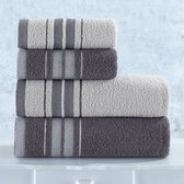 4-delige hamam handdoekset - 100% Turks katoen - Zacht Premium luxe hotel & spa kwaliteit badkamerhanddoek - zeer absorberend (2 badhanddoeken + 2 handdoeken,) - Antracietgrijs/Zwart