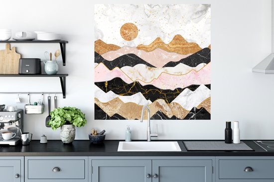 Stickers muraux - Film autocollant - Marbre - Pastel - Or - 100x100 cm - Film adhésif - Stickers muraux Chambre d'enfant - Papier peint autocollant XXL