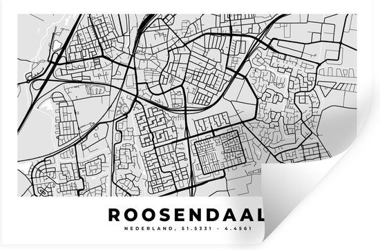 Stickers muraux - Film autocollant - Plan de la ville - Roosendaal - Nederland - 30x20 cm - Film adhésif - Stickers muraux Chambre d'enfant - Papier peint autocollant - Plan d'étage - Papier peint autocollant - Film autocollant