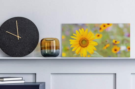 Toile Peinture Fleurs - Tournesol - Jaune - 40x20 cm - Décoration murale