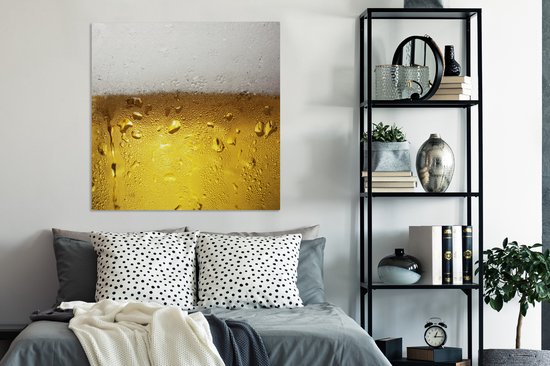 Tableau Peinture sur Toile Débordant Verre de Bière avec Condensation - 90x90 cm - Décoration murale