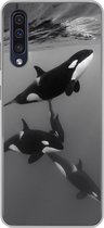 Geschikt voor Samsung Galaxy A50 hoesje - Orka - Water - Zwart - Wit - Siliconen Telefoonhoesje