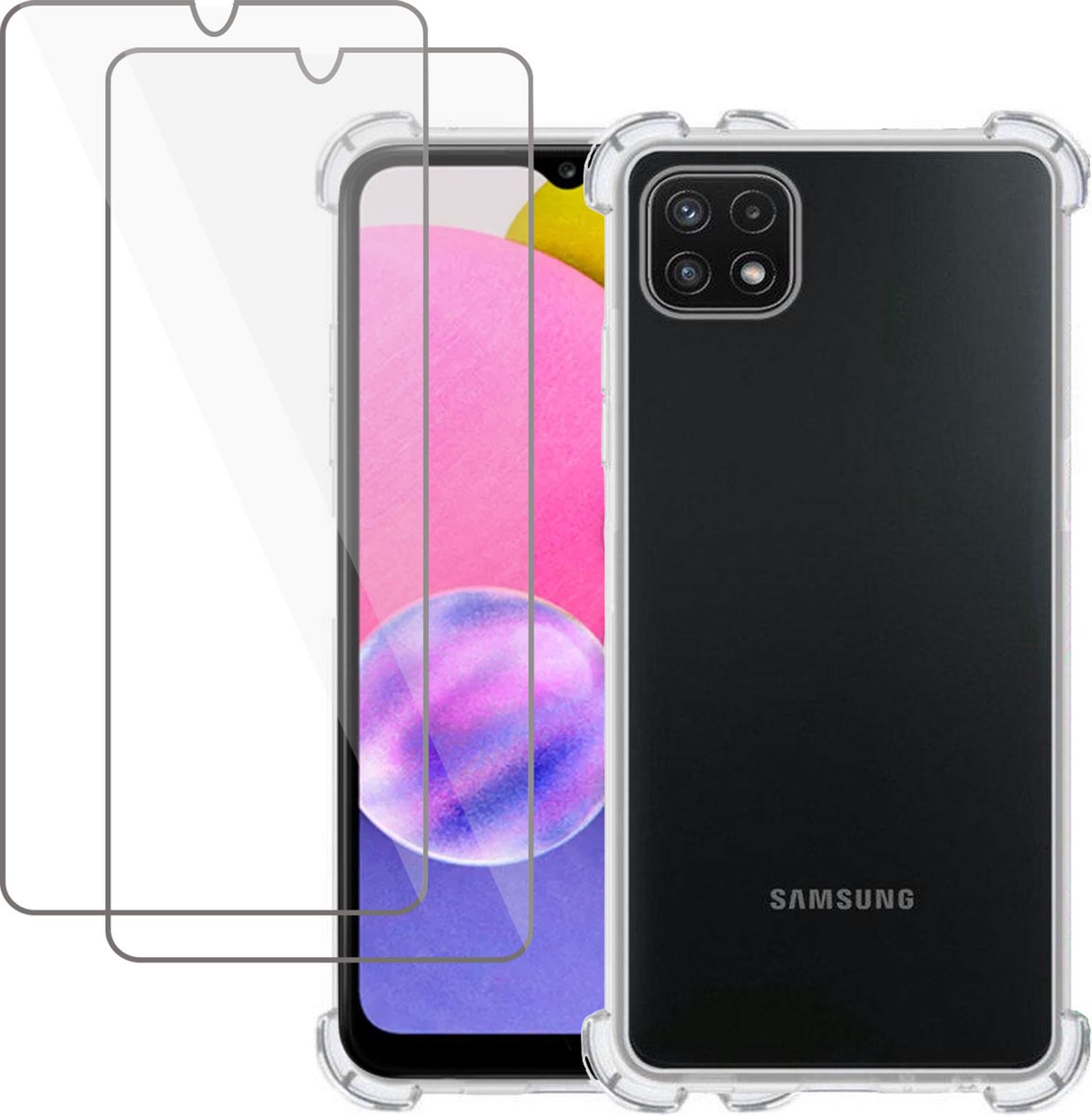 Hoesje geschikt voor Samsung A03s - 2x Screen Protector - Transparant Case