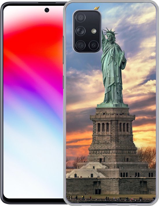 Telefoonhoesje Geschikt voor Samsung Galaxy A51 5G hoesje - Vrijheidsbeeld in New York tijdens zonsondergang - Siliconen Telefoonhoesje Telefoonhoesje