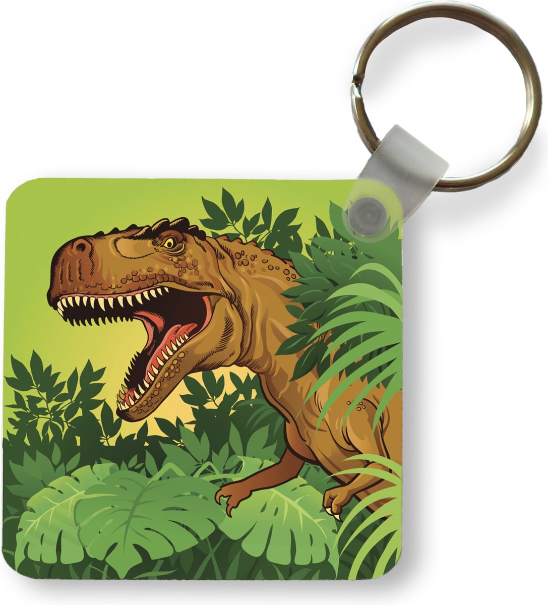 Sleutelhanger - Dinosaurus - Planten - Bruin - Illustratie - Kinderen - Jongens - Baby - Jongen - Plastic - Rond - Uitdeelcadeautjes