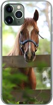 Geschikt voor iPhone 11 Pro hoesje - Paard - Natuur - Hek - Siliconen Telefoonhoesje