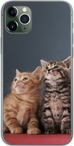 Geschikt voor iPhone 11 Pro Max hoesje - Kittens - Blauw - Roze - Meisjes - Kinderen - Jongens - Kind - Siliconen Telefoonhoesje