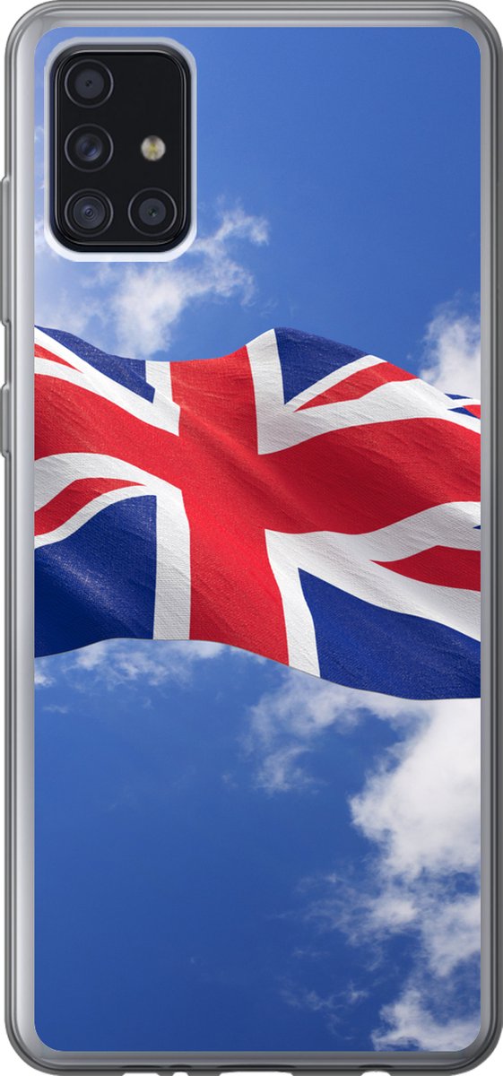 Telefoonhoesje Geschikt voor Samsung Galaxy A52 5G hoesje - De vlag van het Verenigd Koninkrijk wappert in de lucht - Siliconen Telefoonhoesje Telefoonhoesje